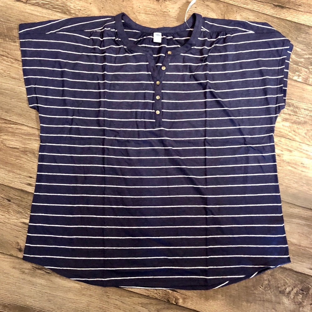 Old Navy Navy Striped Henley Tee